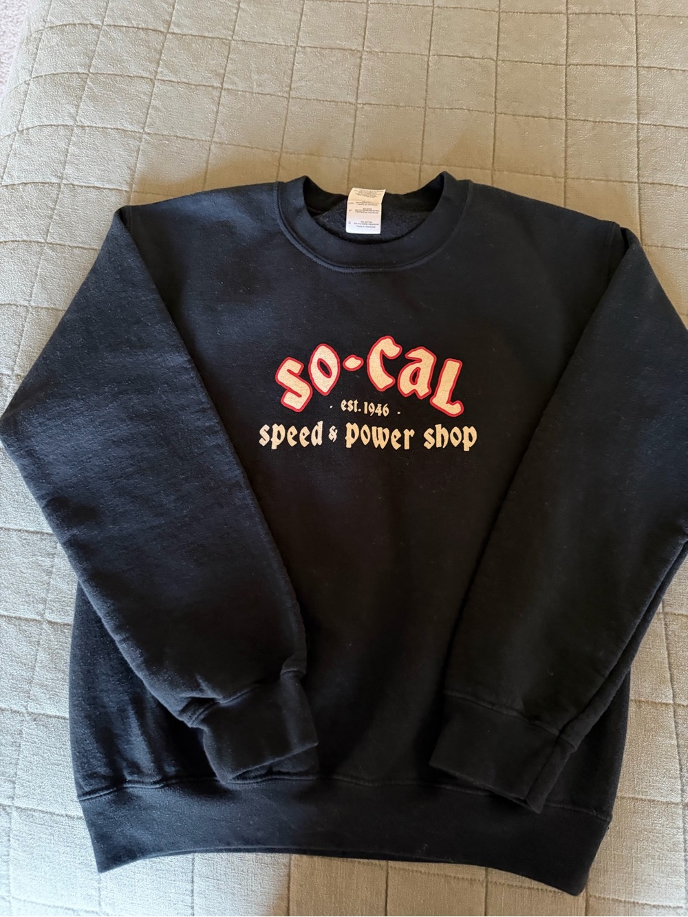 Gildan Black Crewneck Sweatshirt with Red and Cream So-Cal Logo